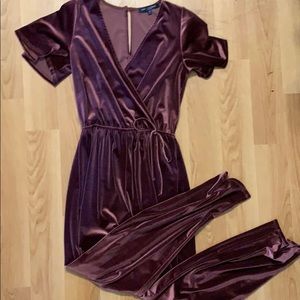 VELVET JUMPSUIT FAUX WRAP